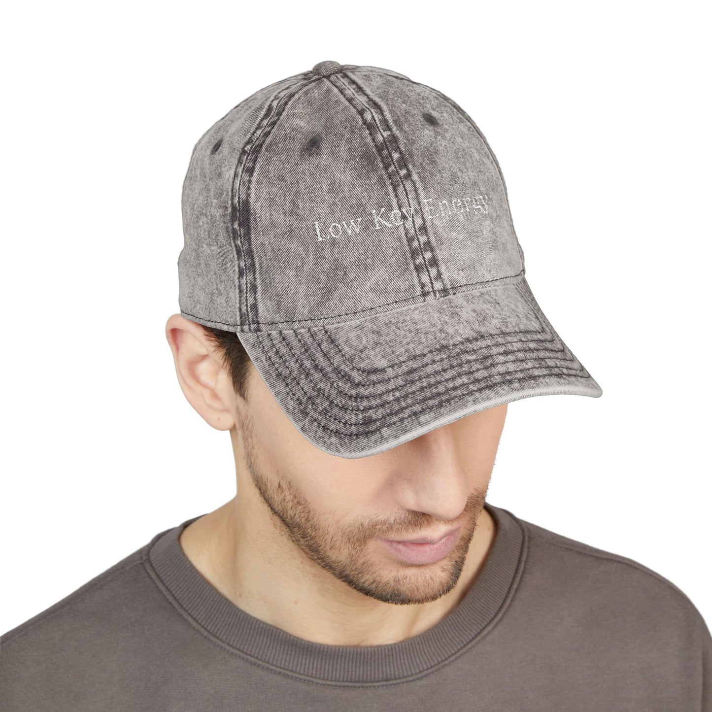 Low Key Energy Embroidered Vintage Cap — Washed Cotton Dad Hat