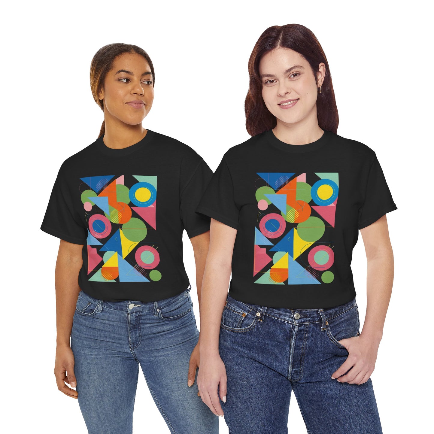 Geometric Color Block Tee — Abstract Shapes Graphic T-Shirt Retro Art
