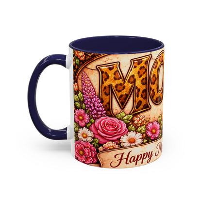 Mother's Day Coffee Mug – Floral Leopard 'MOM' Print Accent Mug (11  oz)