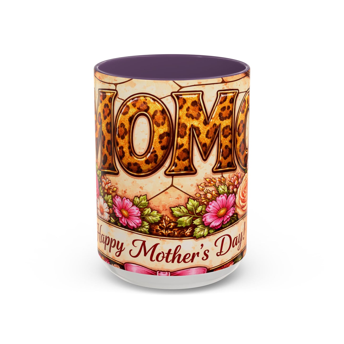 Mom Floral Accent Coffee Mug 15oz — Mother's Day Leopard Print Gift Mug