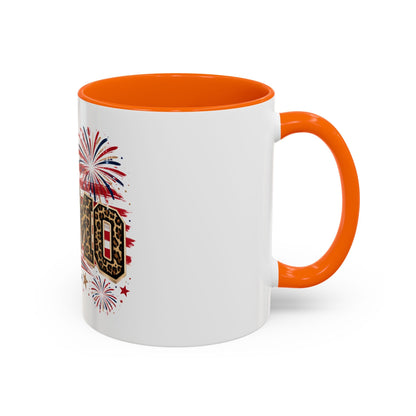 Leopard Print Patriotic Accent Coffee Mug — Fourth of July Gift for Mom (11/15oz)