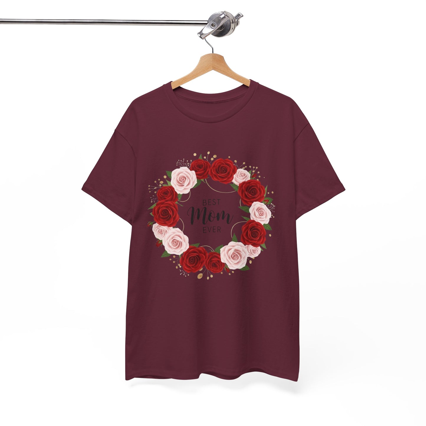 Mom Floral Wreath T-Shirt Best Mom Ever Mother's Day Gift Women Cotton Tee