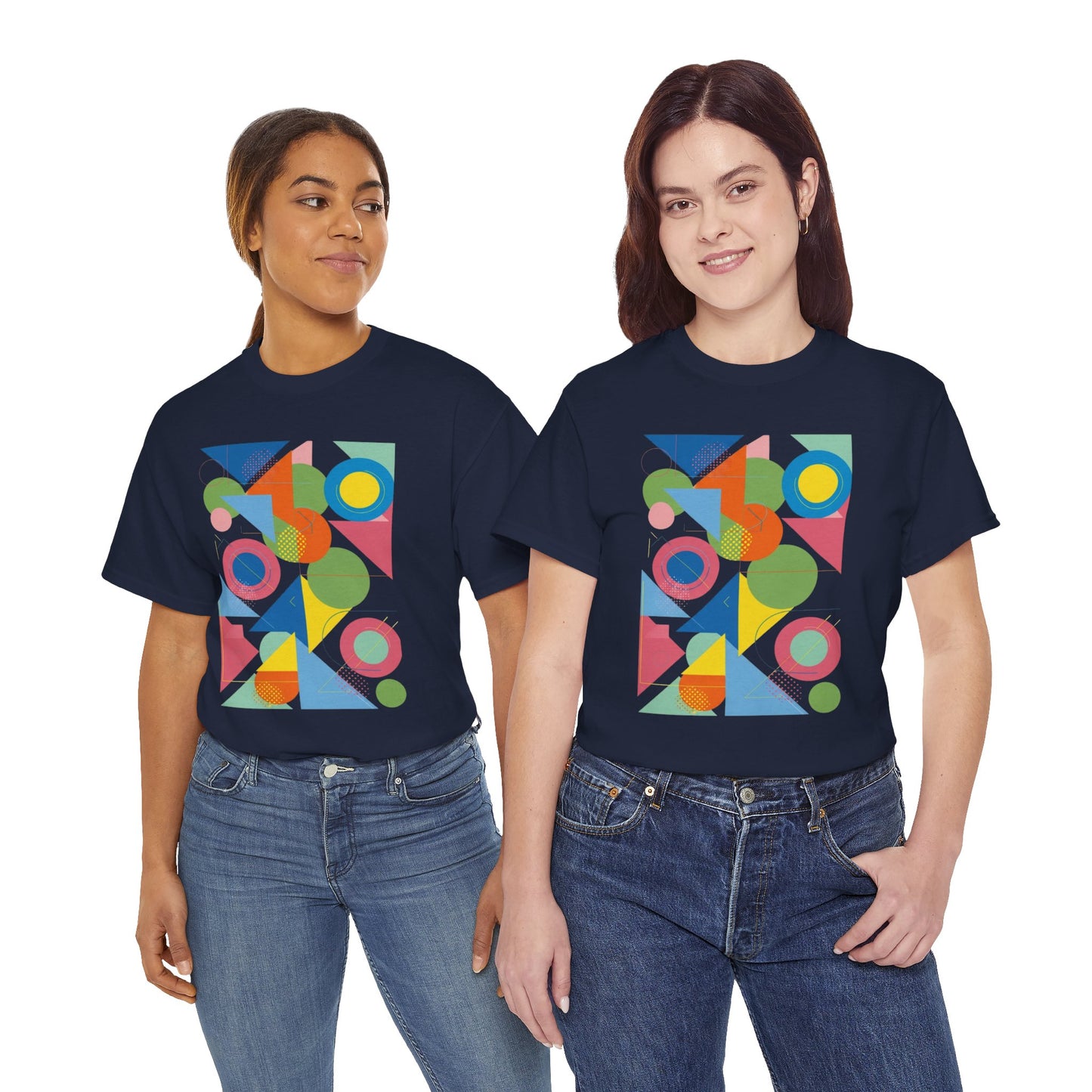 Geometric Color Block Tee — Abstract Shapes Graphic T-Shirt Retro Art