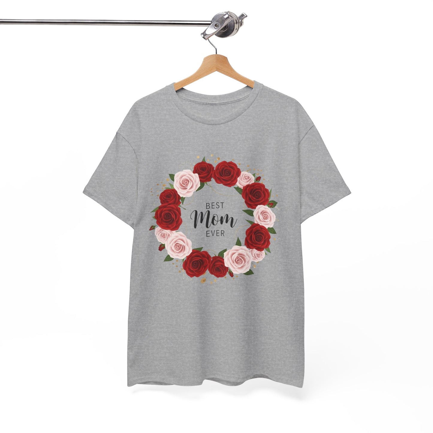 Mom Floral Wreath T-Shirt Best Mom Ever Mother's Day Gift Women Cotton Tee