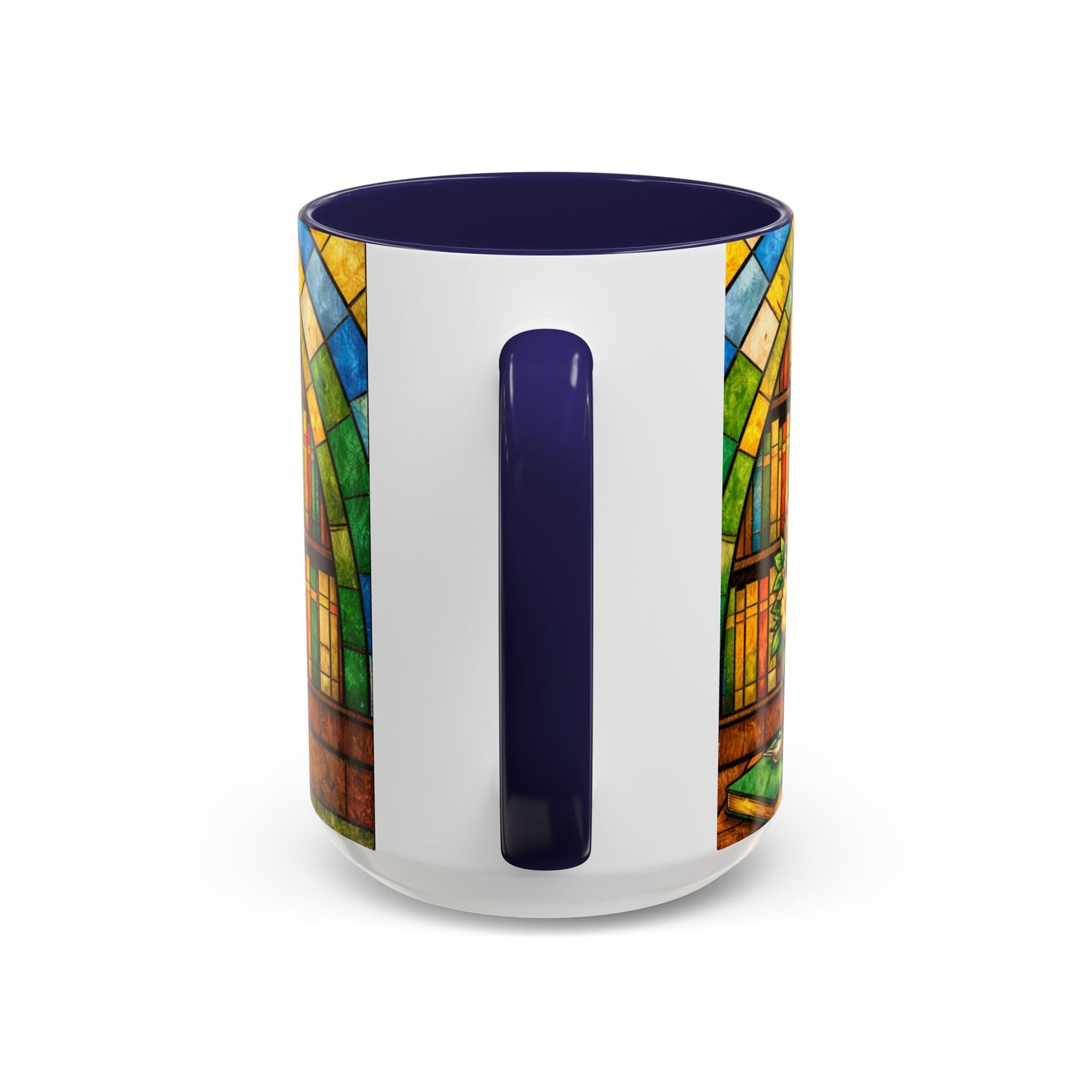 Booklover Coffee Mug – Stained Glass Library Accent Ceramic Mug