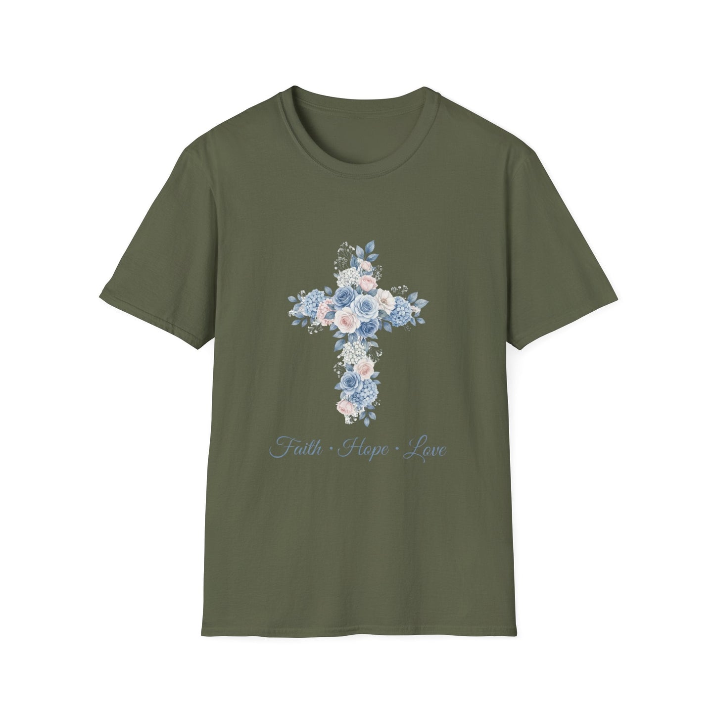 Floral Cross T-Shirt — "Faith • Hope • Love" Christian Graphic Tee