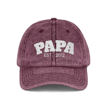Papa Est. 2012 Vintage Embroidered Baseball Cap | Retro Distressed Dad Hat Gift