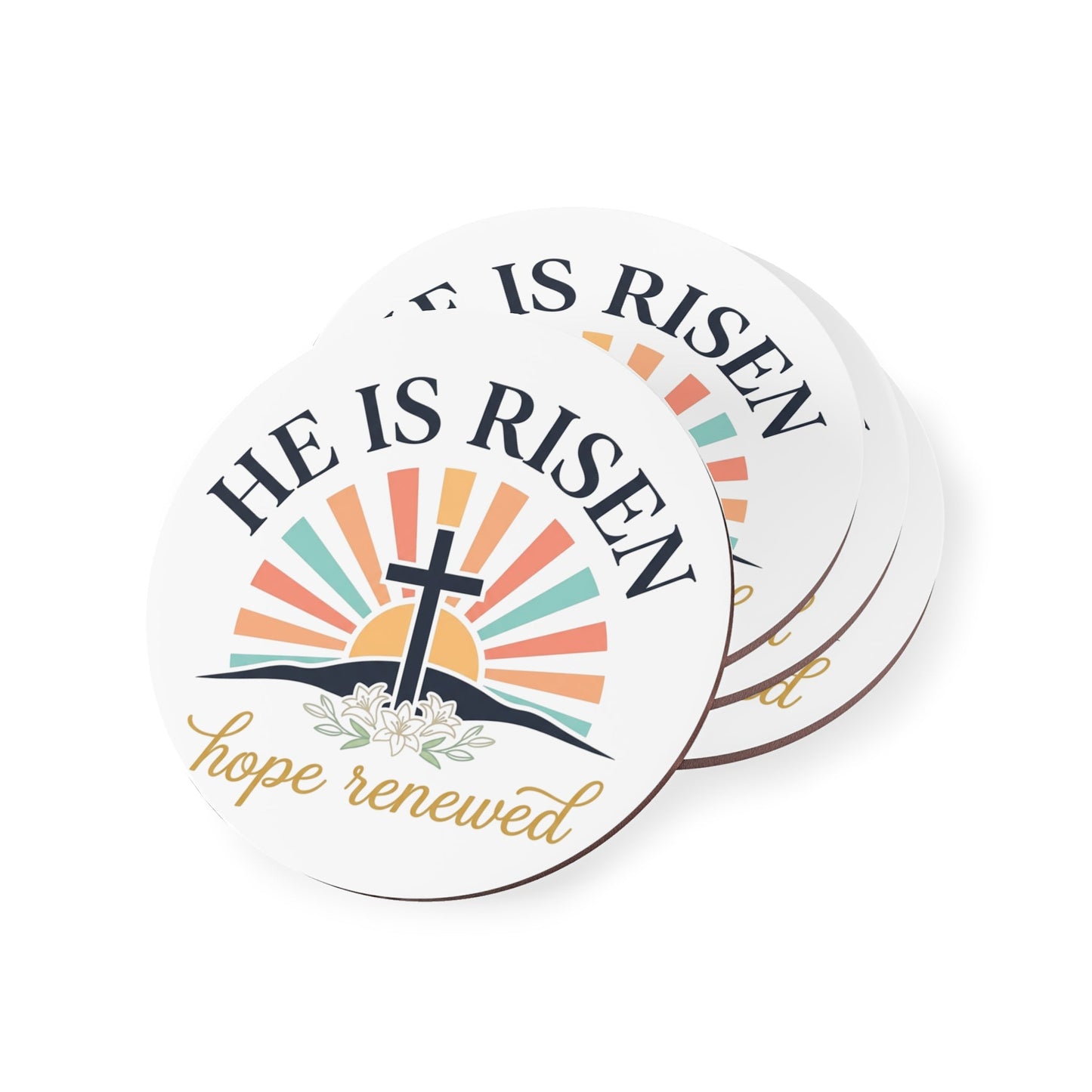 Coasters — "He Is Risen, Hope Renewed" Christian Easter Cork Coaster (Set)