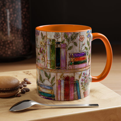 Floral Bookshelf Mug Watercolor Book Lover Gift Reader Coffee Tea Mug 11oz 15oz