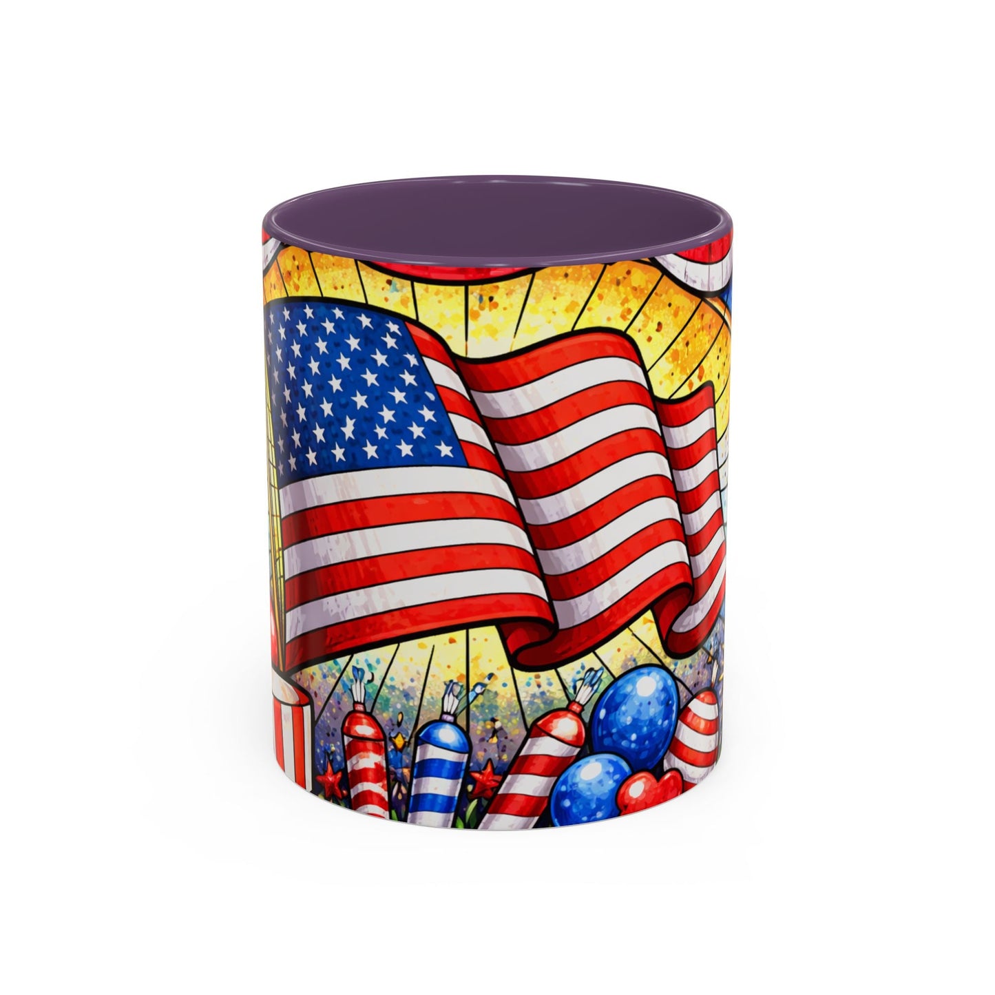 Patriotic Accent Coffee Mug — American Flag & Fireworks 11oz
