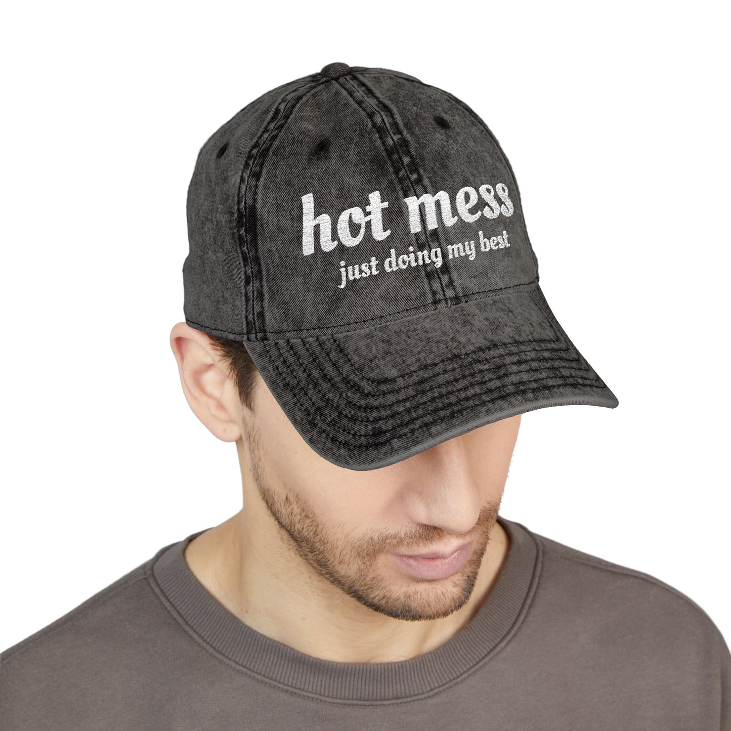 Hot Mess Embroidered Vintage Cap – “just doing my best” Distressed Dad Hat