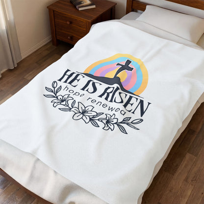 He Is Risen Velveteen Plush Blanket | Easter Christian Resurrection, Hope Renewed