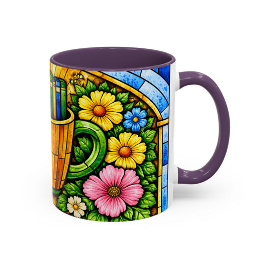 Stained Glass Garden Mug — Colorful Floral Book Basket Coffee Mug (11/15oz)