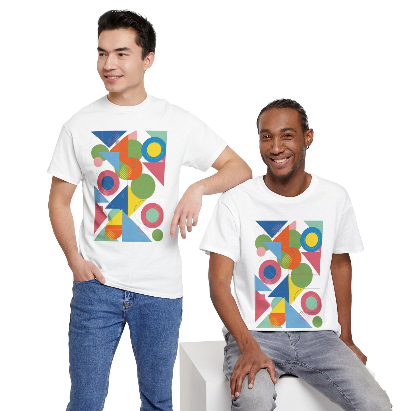 Geometric Color Block Tee — Abstract Shapes Graphic T-Shirt Retro Art