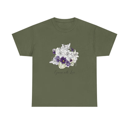 Floral 'Grow with Love' Tee — Botanical Pansy Bouquet T-Shirt