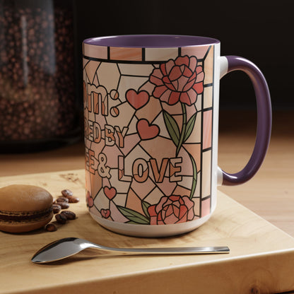 Mother's Day Mom Mug 15oz Powered by Coffee Love Stained Glass Accent Cup Gift