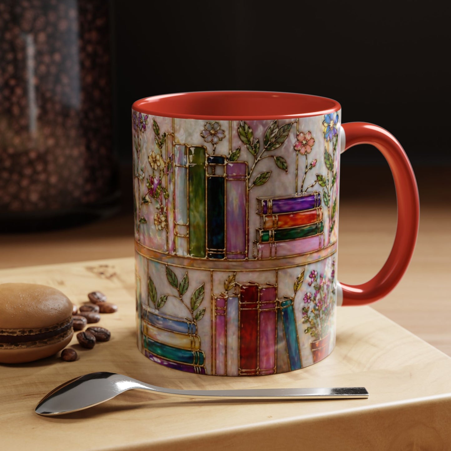 Floral Bookshelf Mug Watercolor Book Lover Gift Reader Coffee Tea Mug 11oz 15oz