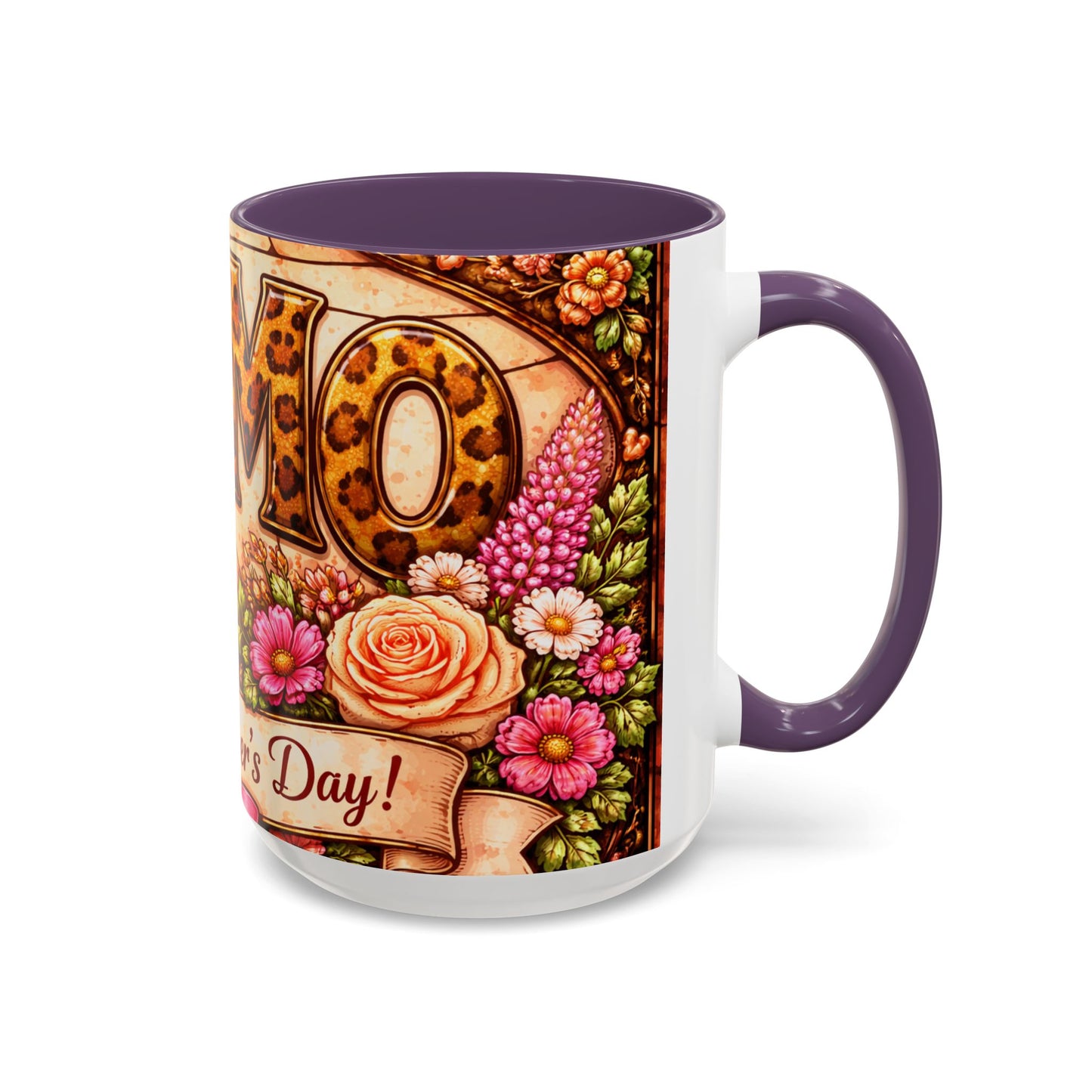 Mom Floral Accent Coffee Mug 15oz — Mother's Day Leopard Print Gift Mug