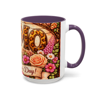Mom Floral Accent Coffee Mug 15oz — Mother's Day Leopard Print Gift Mug