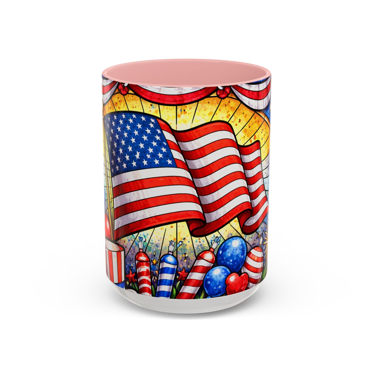 Patriotic Accent Coffee Mug — American Flag & Fireworks 15oz