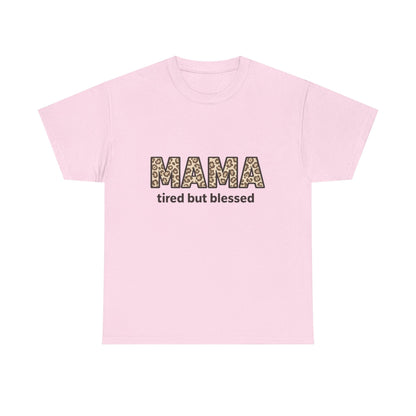 Tired But Blessed Mama Leopard Tee – Mother's Day Gift