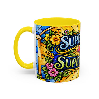 Coffee Mug — "Super Mom, Super Loved" Floral Accent Ceramic Gift