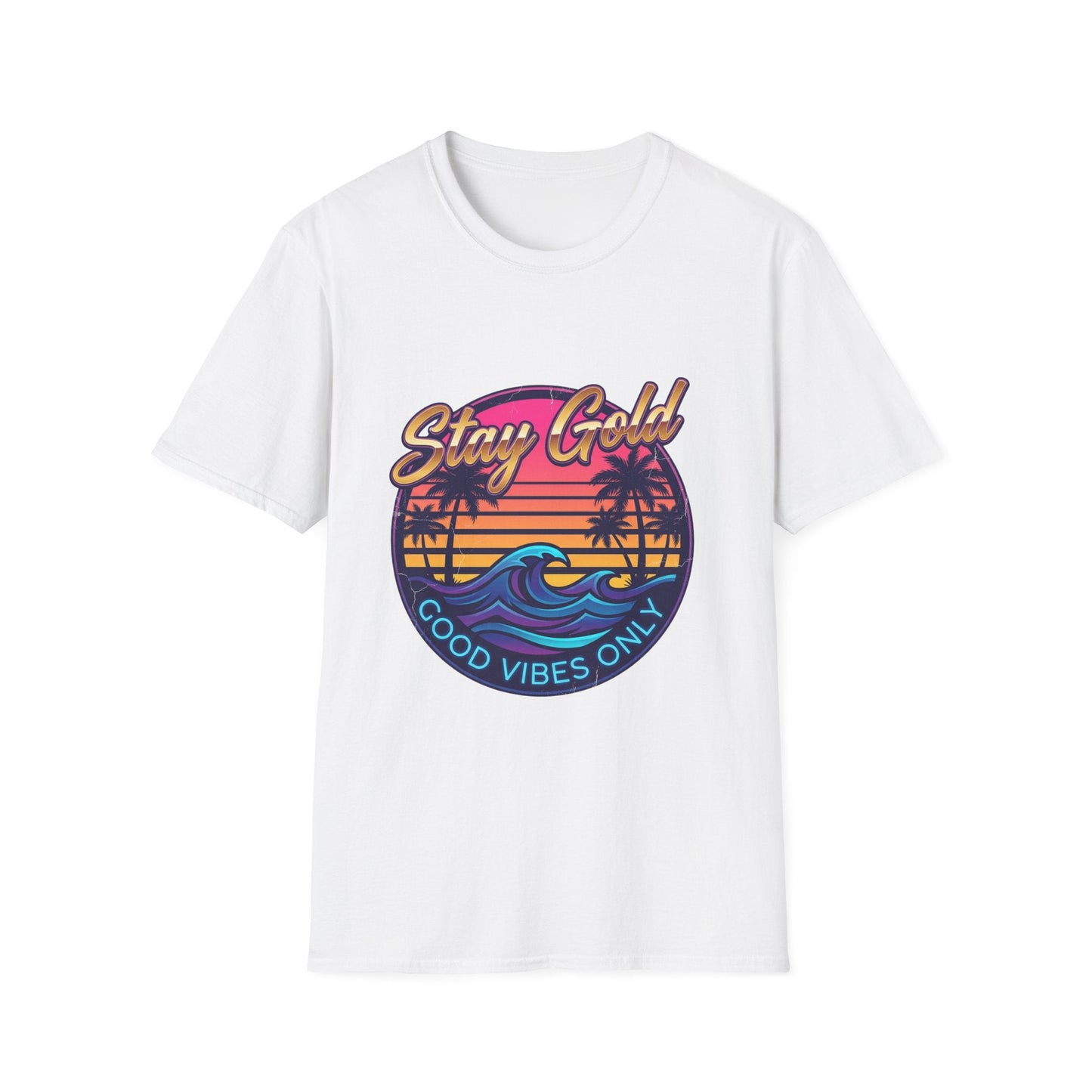 Stay Gold Beach T-Shirt - "Good Vibes Only" Retro Sunset Surf Tee