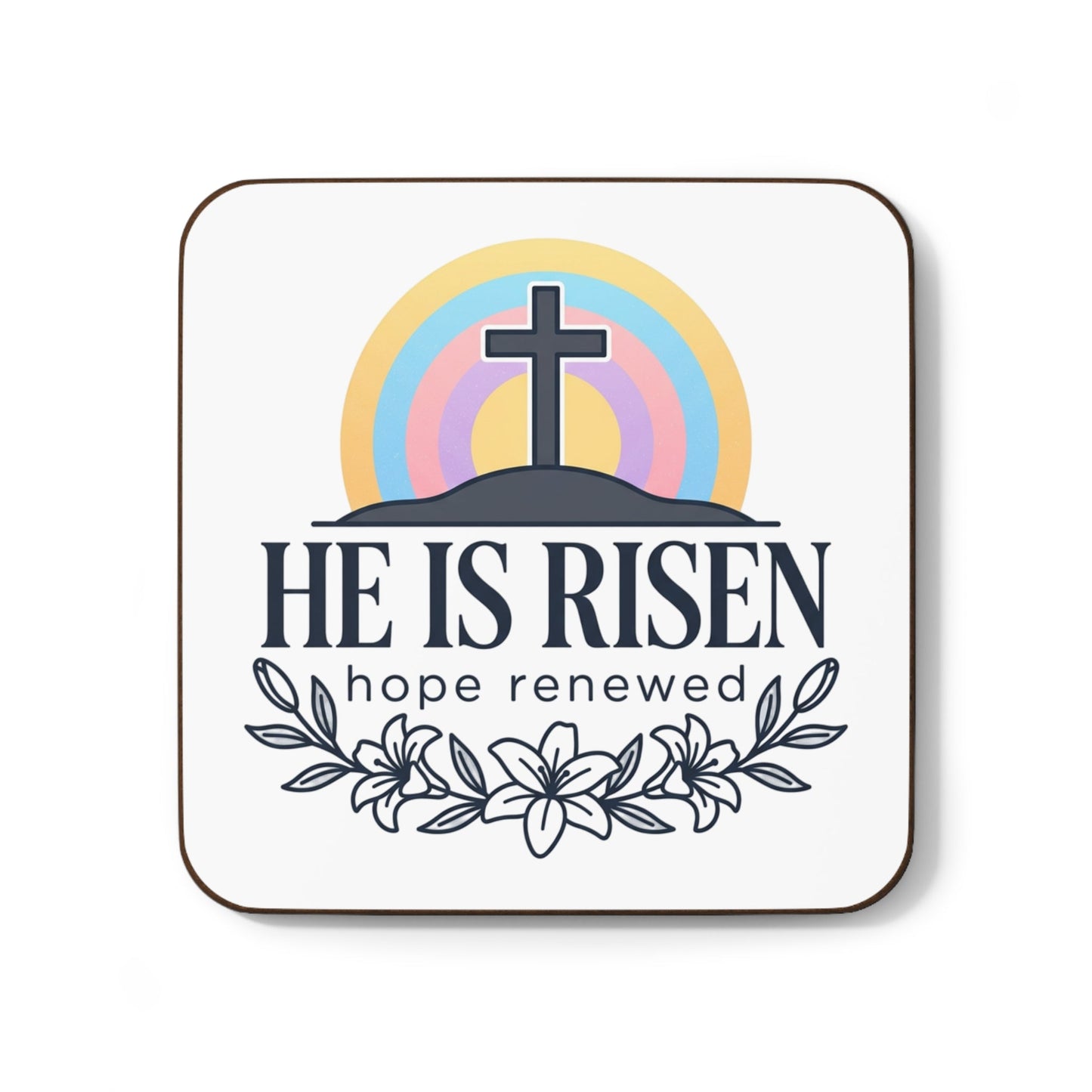 He Is Risen Coaster - Easter Christian Cross Hardboard Drink Coaster