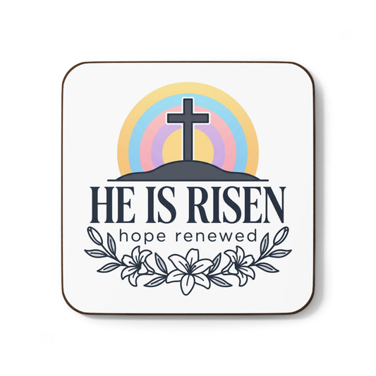 He Is Risen Coaster - Easter Christian Cross Hardboard Drink Coaster