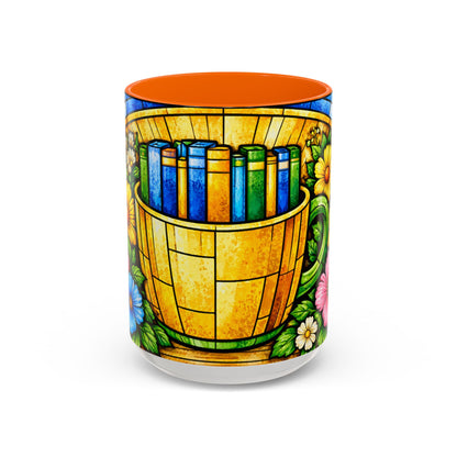 Stained Glass Garden Mug — Colorful Floral Book Basket Coffee Mug