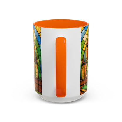 Booklover Coffee Mug – Stained Glass Library Accent Ceramic Mug