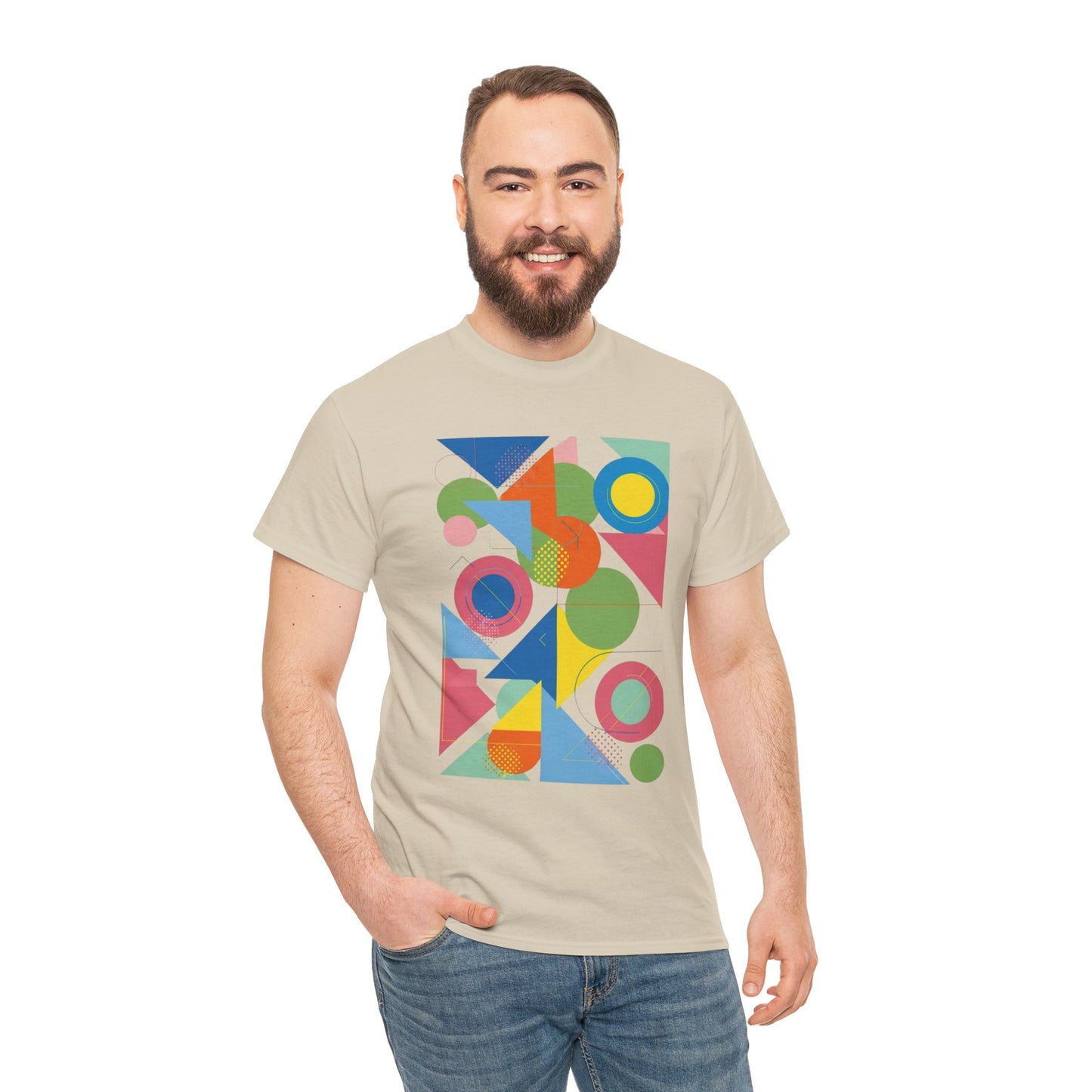 Geometric Color Block Tee — Abstract Shapes Graphic T-Shirt Retro Art