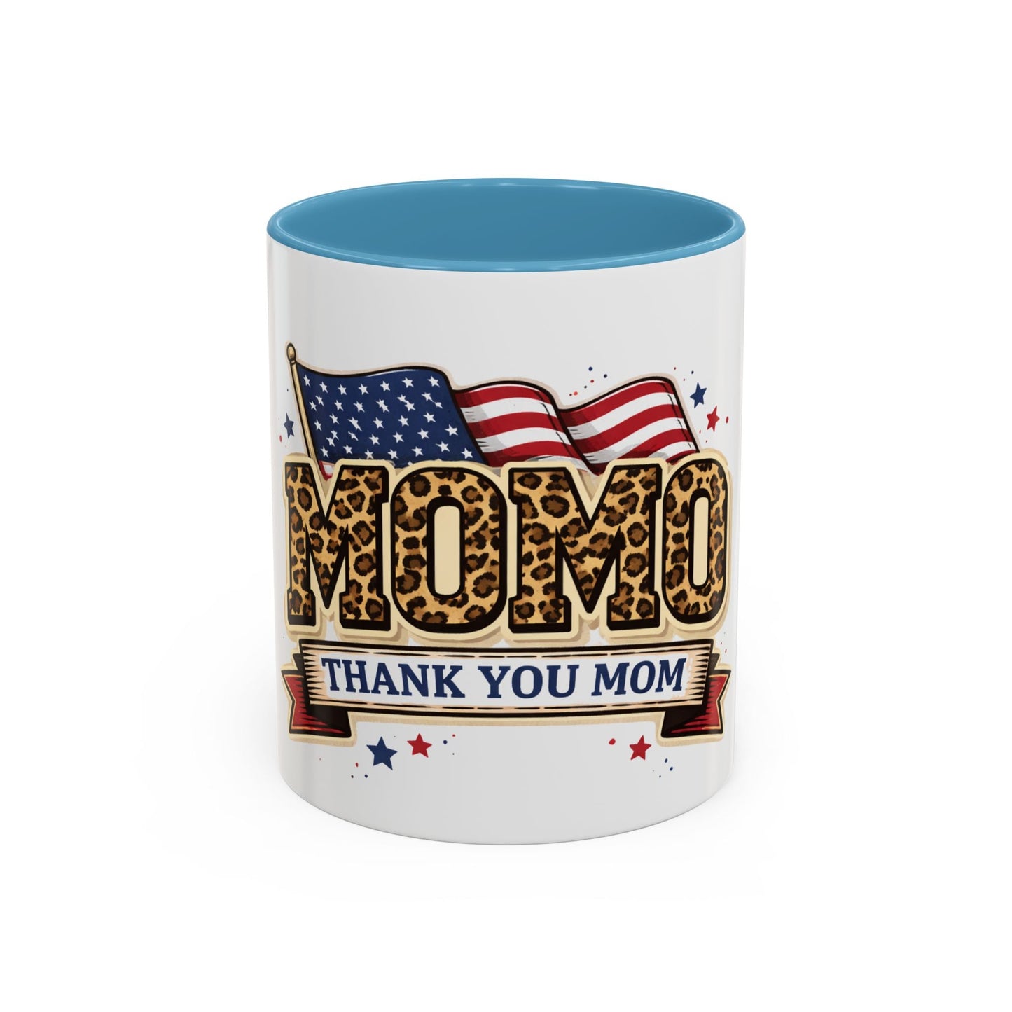 Leopard Print Thank You Mom Accent Coffee Mug — Patriotic American Flag Gift (11 oz)