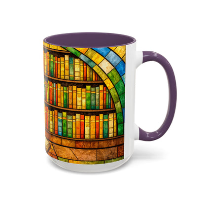 Booklover Coffee Mug – Stained Glass Library Accent Ceramic Mug
