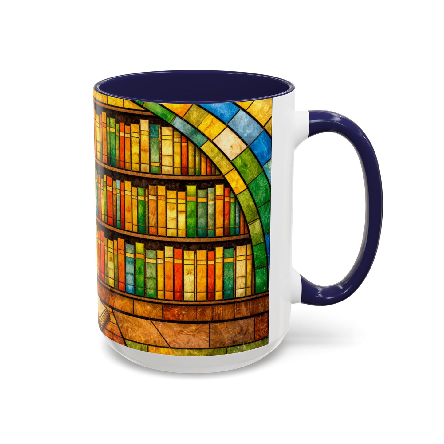 Booklover Coffee Mug – Stained Glass Library Accent Ceramic Mug