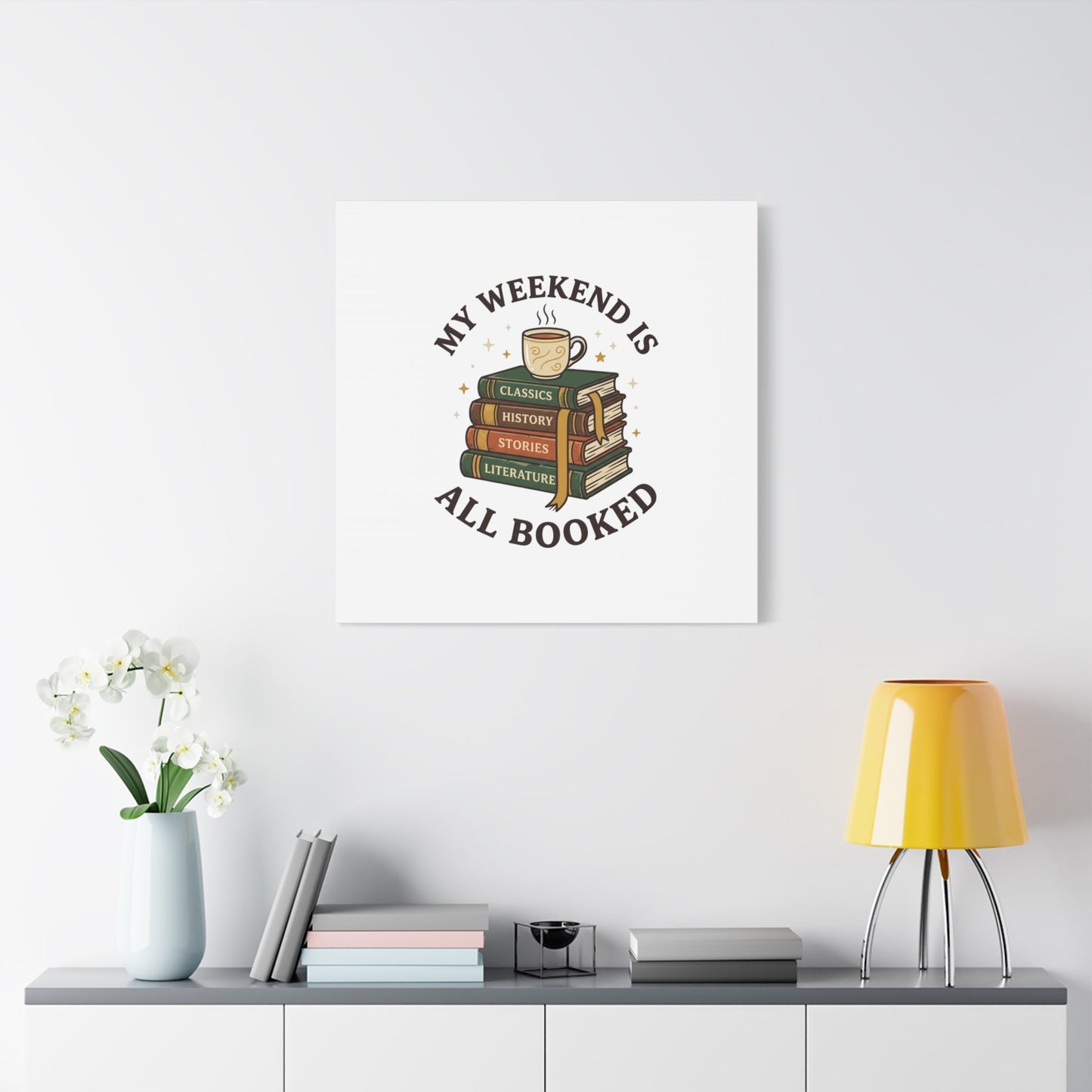 All Booked Stack of Books Canvas | Book Lover, Cozy Reader Decor