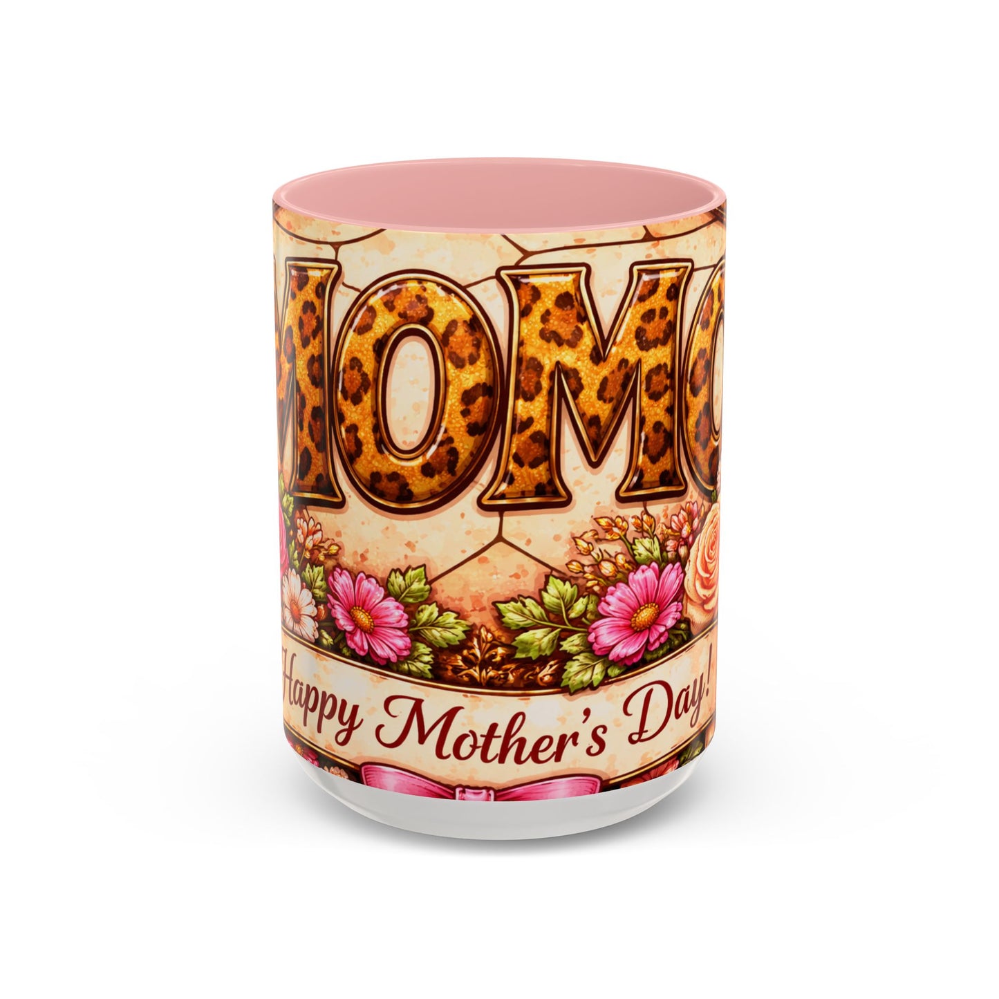 Mom Floral Accent Coffee Mug 15oz — Mother's Day Leopard Print Gift Mug