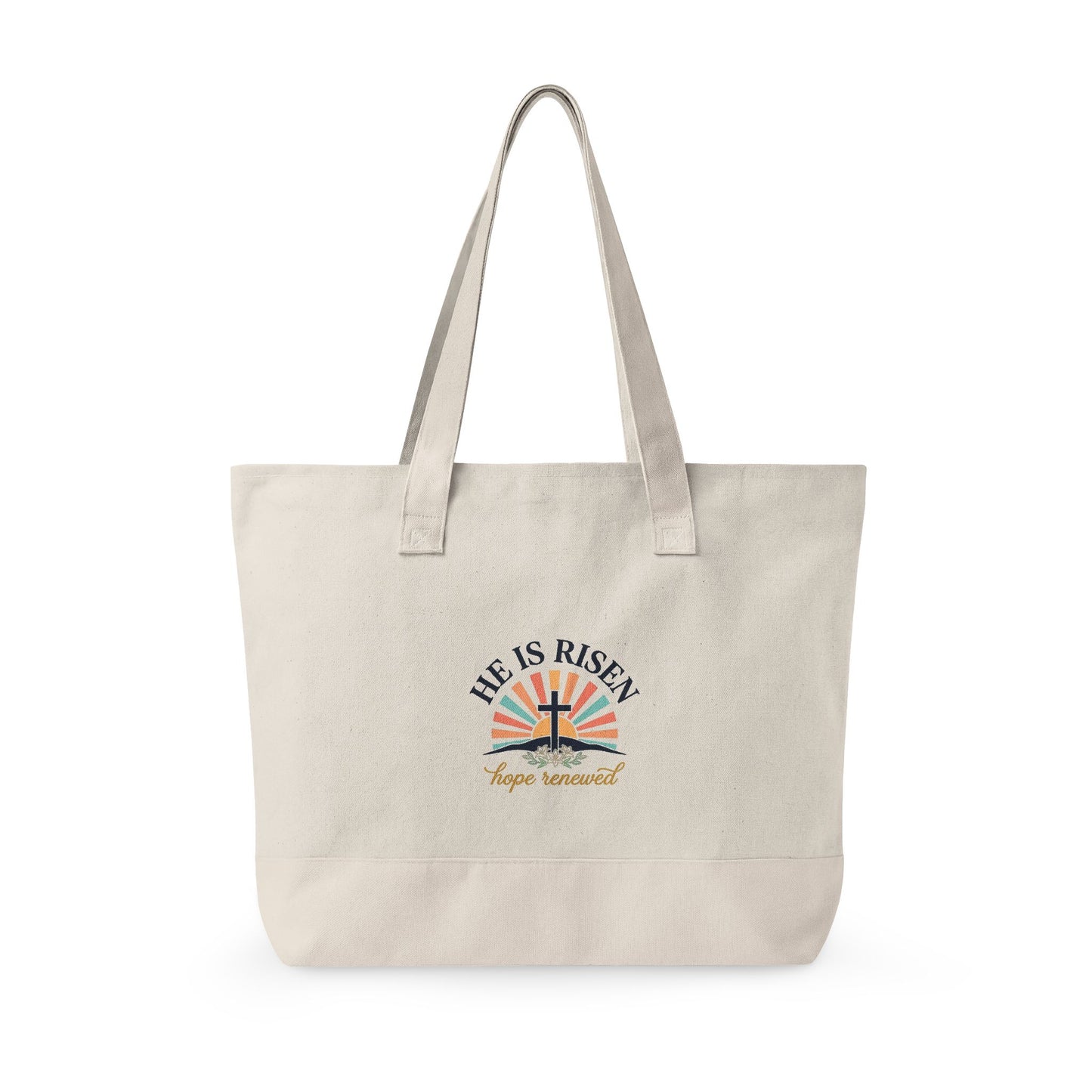 He Is Risen Canvas Tote - Easter Cross Zippered Beach & Grocery Bag