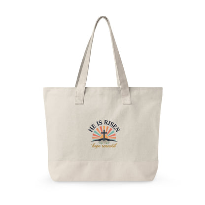 He Is Risen Canvas Tote - Easter Cross Zippered Beach & Grocery Bag