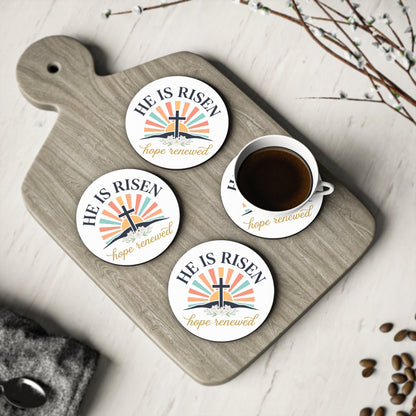 Coasters — "He Is Risen, Hope Renewed" Christian Easter Cork Coaster (Set)