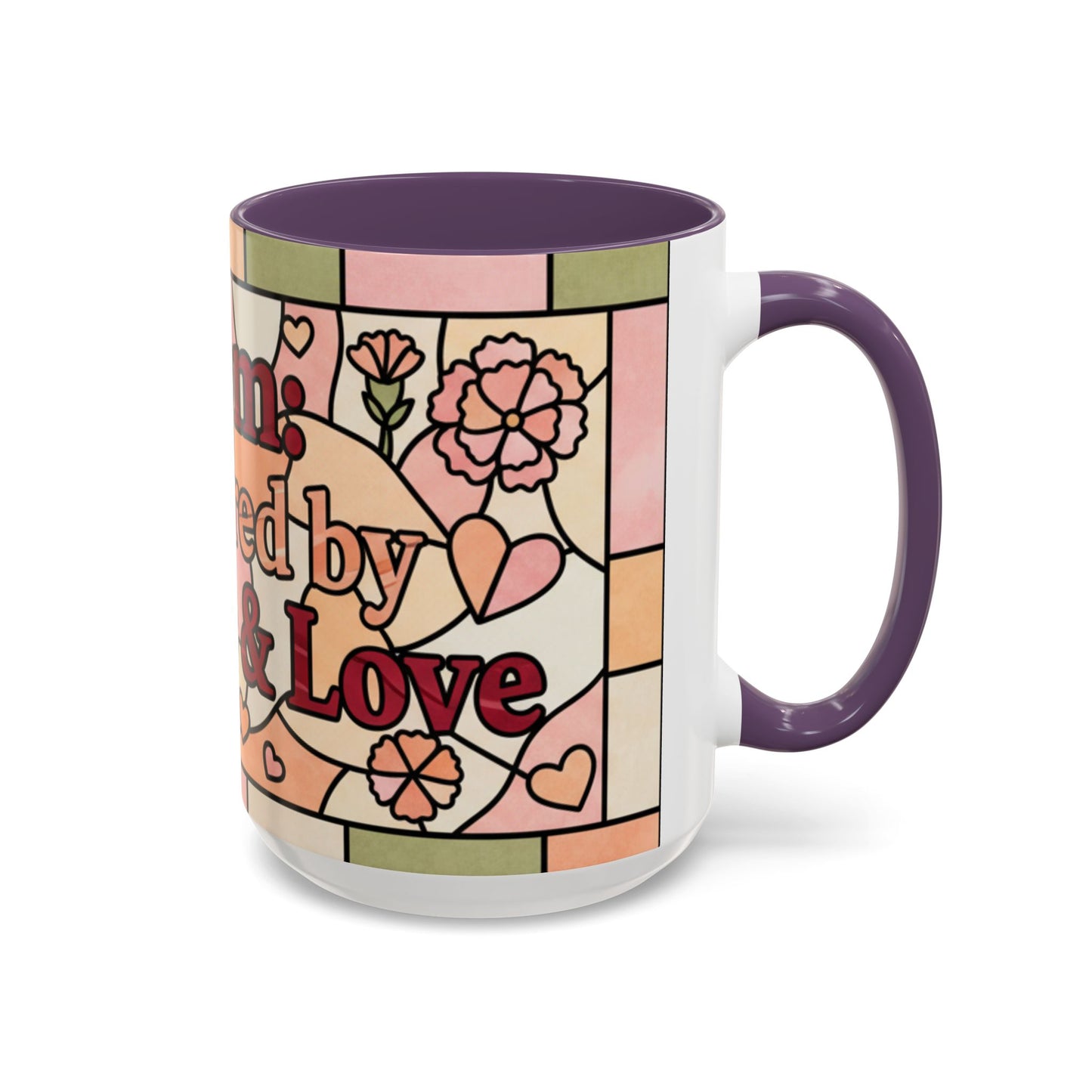 Mother's Day Gift Mom Coffee Mug 15oz Powered by Coffee Love Floral Stained Glass