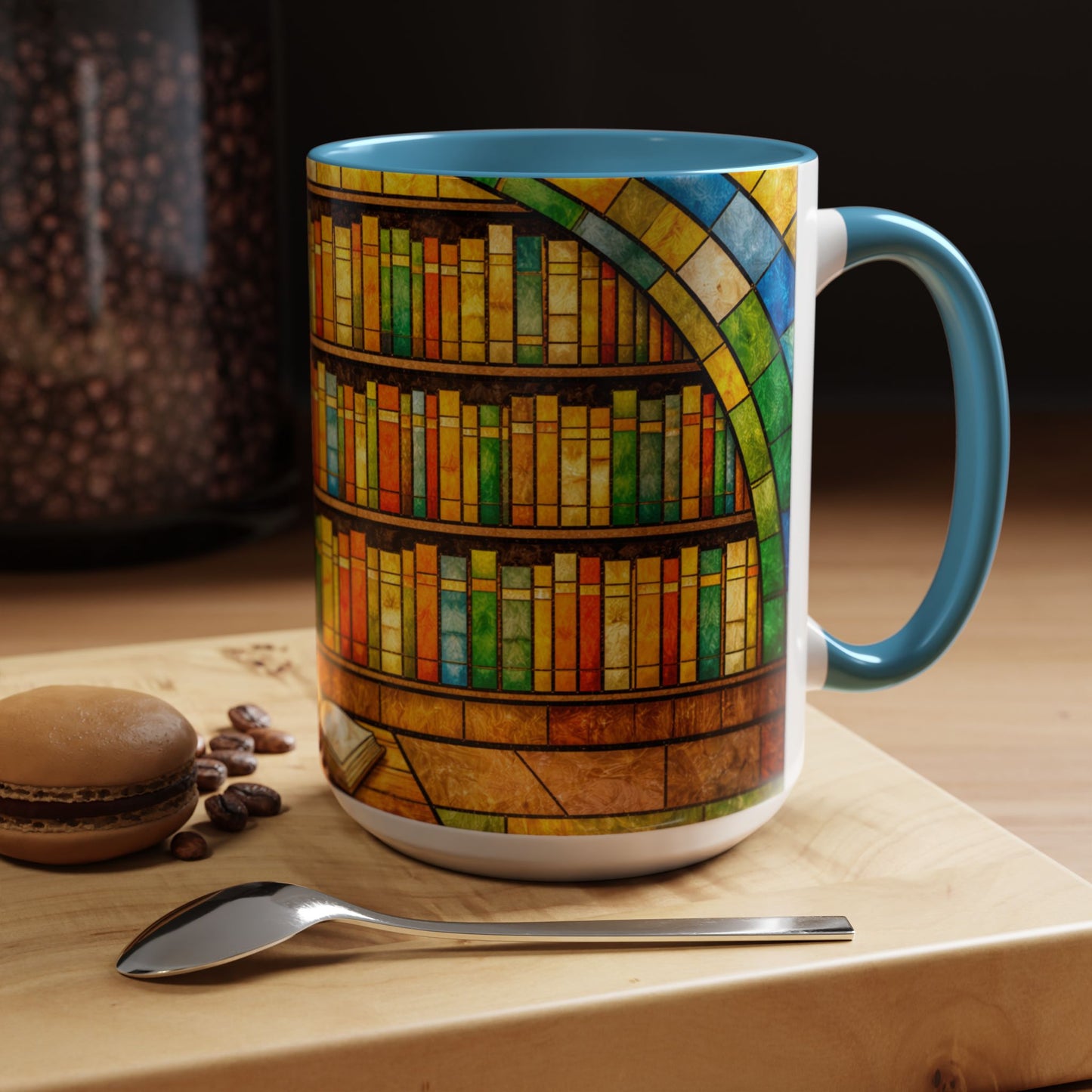Booklover Coffee Mug – Stained Glass Library Accent Ceramic Mug