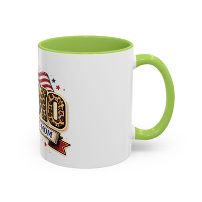 Leopard Print Thank You Mom Accent Coffee Mug — Patriotic American Flag Gift (11 oz)