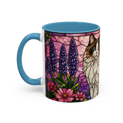 Stained Glass Ragdoll Cat Accent Coffee Mug — Floral Lily Ceramic 11/15oz
