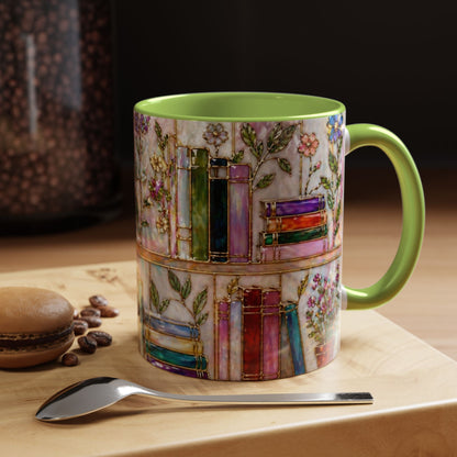 Floral Bookshelf Mug Watercolor Book Lover Gift Reader Coffee Tea Mug 11oz 15oz