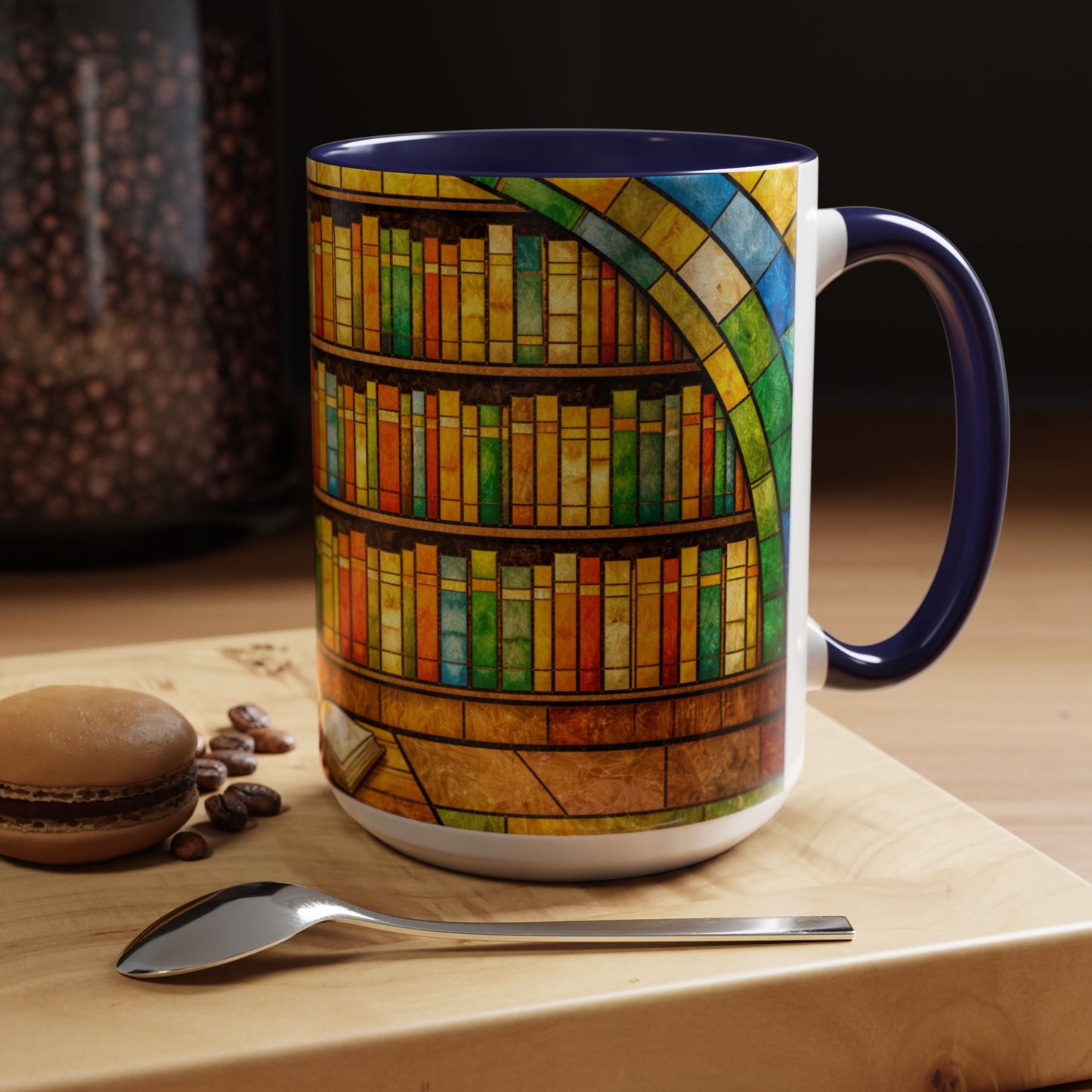 Booklover Coffee Mug – Stained Glass Library Accent Ceramic Mug
