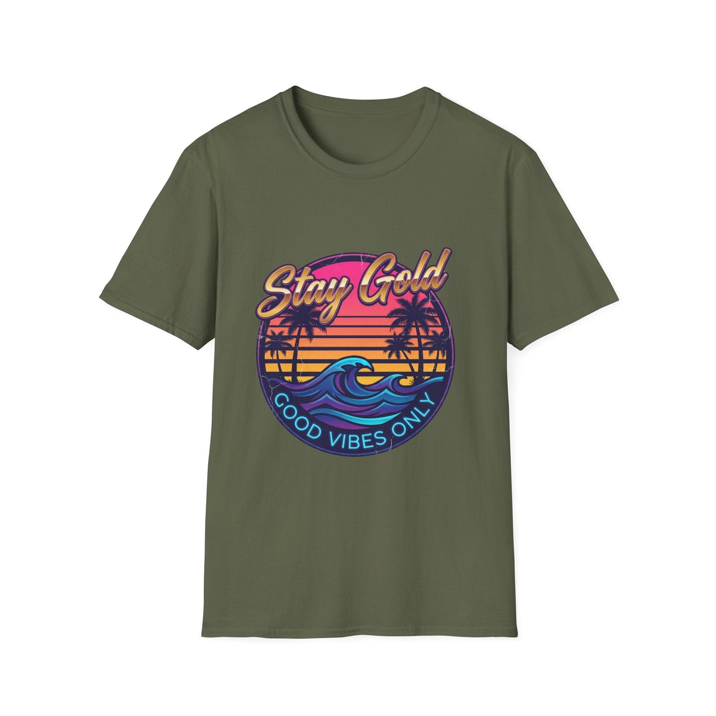 Stay Gold Beach T-Shirt - "Good Vibes Only" Retro Sunset Surf Tee