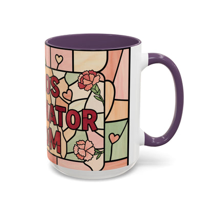 Mother's Day Gift Chaos Coordinator Mom Mug 15oz Pink Floral Stained Glass Funny