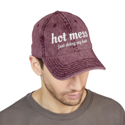 Hot Mess Embroidered Vintage Cap – “just doing my best” Distressed Dad Hat