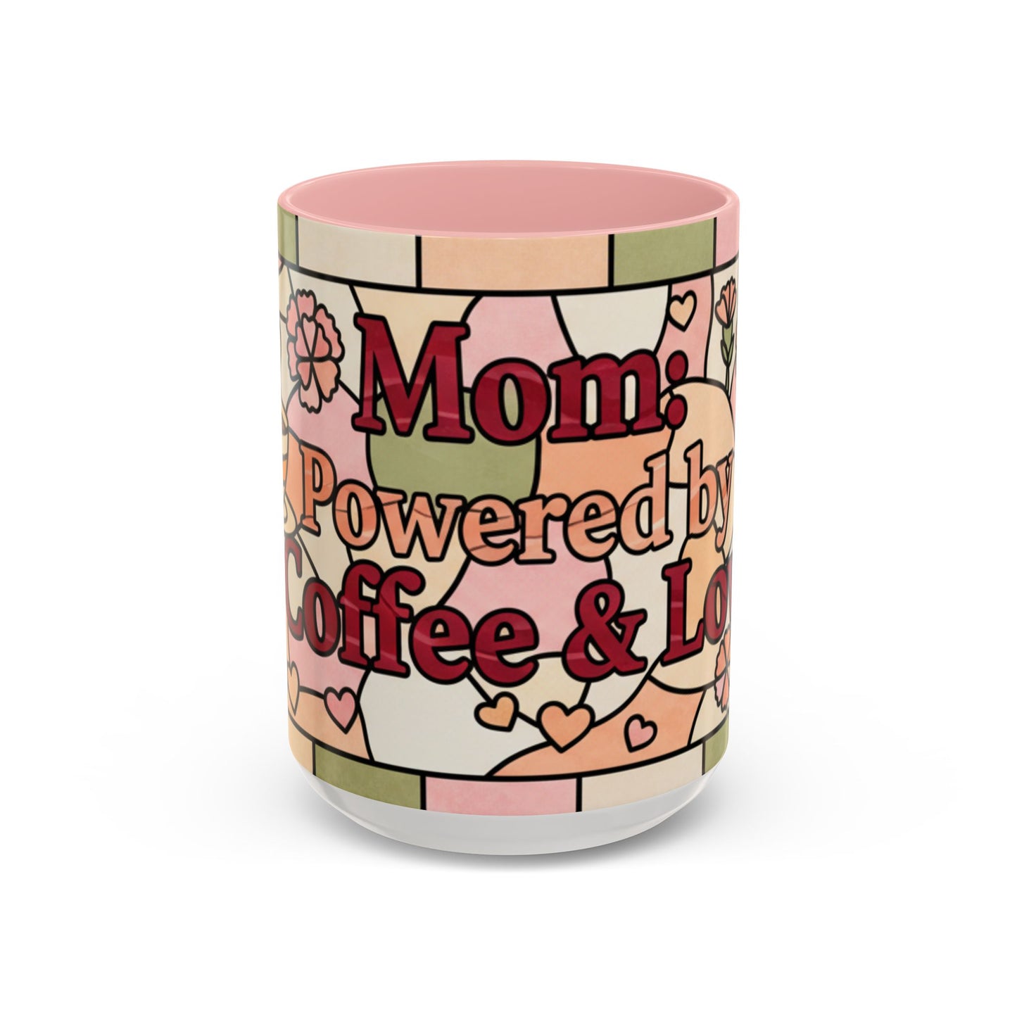 Mother's Day Gift Mom Coffee Mug 15oz Powered by Coffee Love Floral Stained Glass